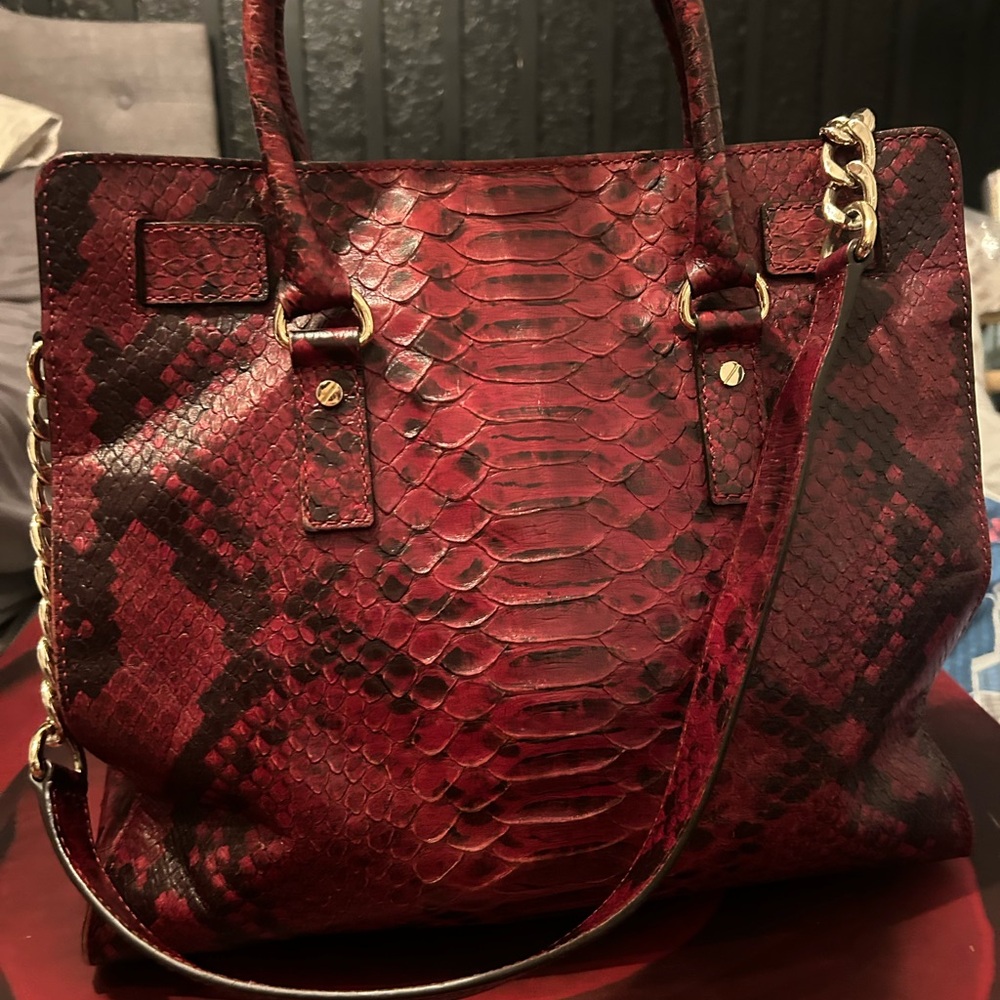 Michael Kors Red Python-Embossed Satchel - image 3